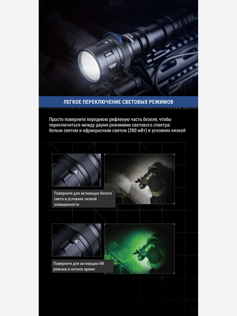 Тактический фонарь с инфракрасным светом Nextorch WL50IR, 860 люмен