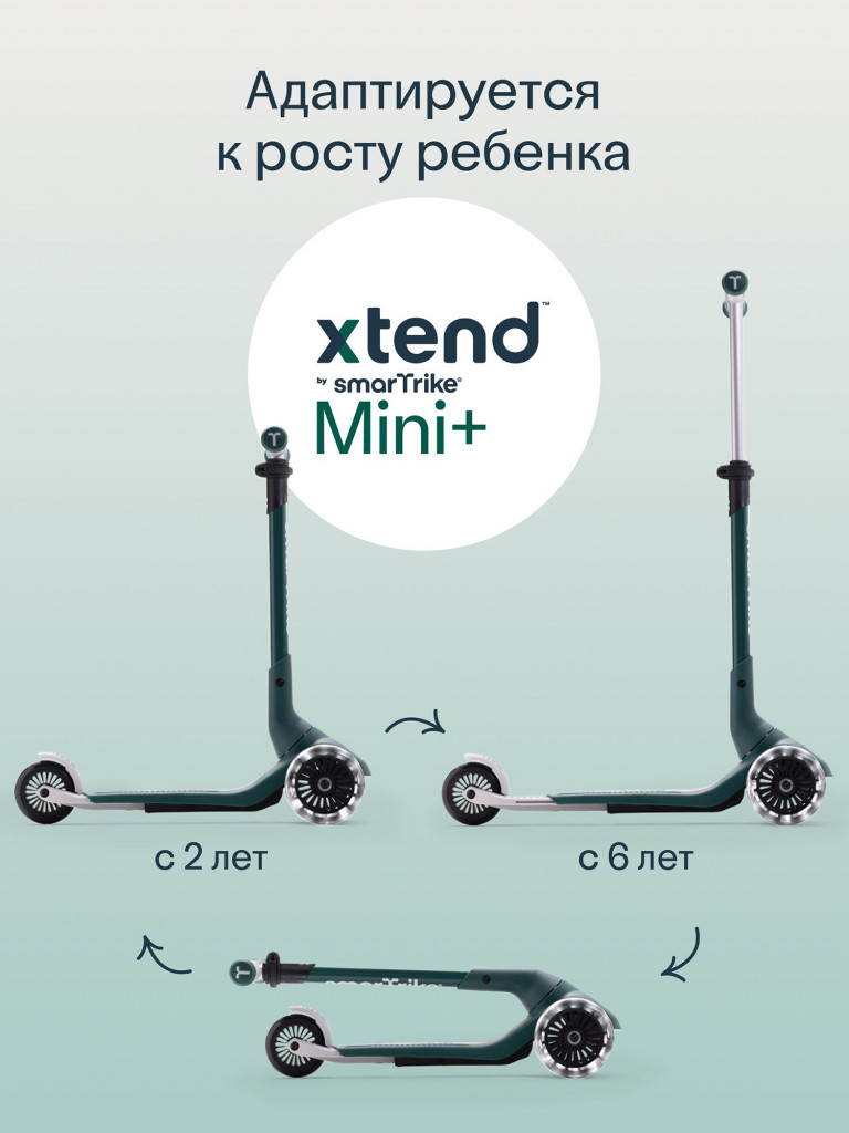 Самокат трехколесный детский SmarTrike Xtend Mini+, складной, растущий, для детей от 2 до 9 лет