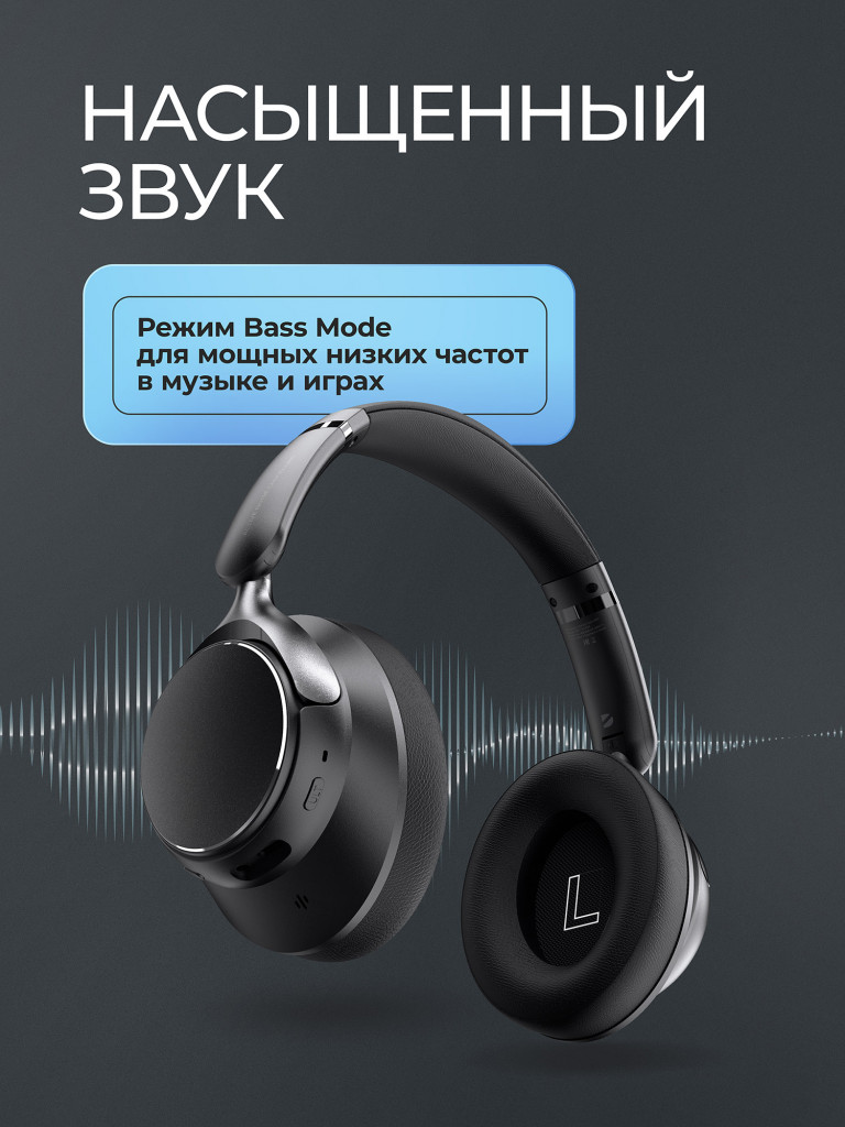 Беспроводные накладные наушники Stereo Core ANC, шумоподавление, bluetooth 6.0, 400 мАч