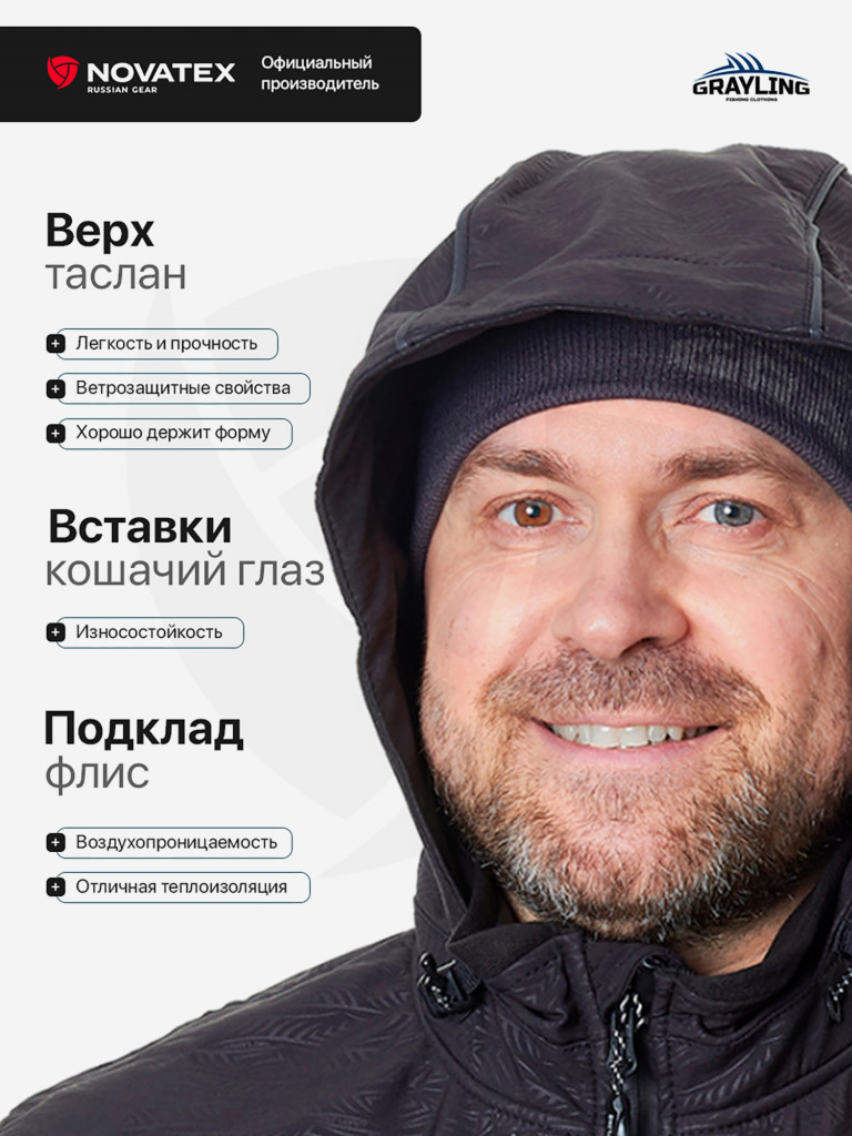 Костюм для рыбалки Беринг GRAYLING, софтшелл, черный