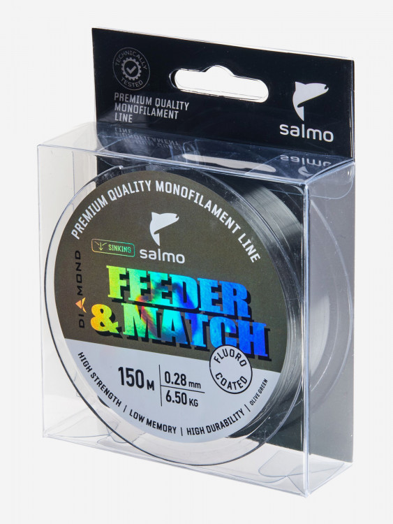 Леска флюорокарбон для летней рыбалки Salmo Diamond FEEDER & MATCH FLUORO COATED Olive Green длина 150 м, диаметр 0,28 мм