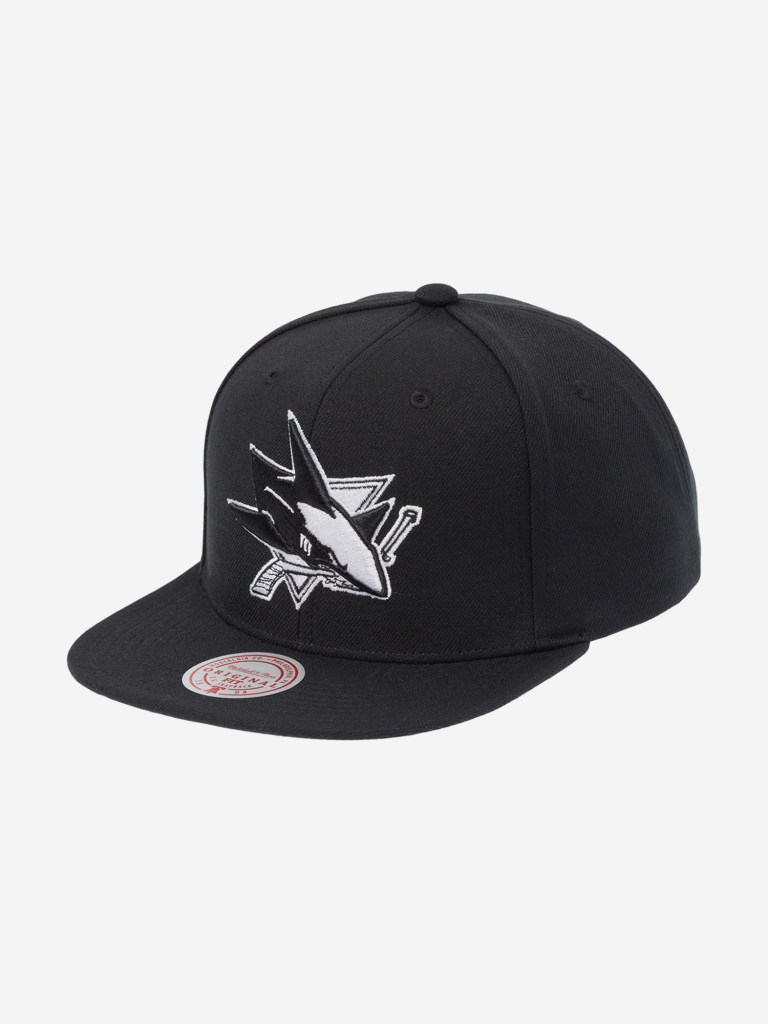 Бейсболка с прямым козырьком MITCHELL NESS HS8546-SJSBLCK San Jose Sharks NHL