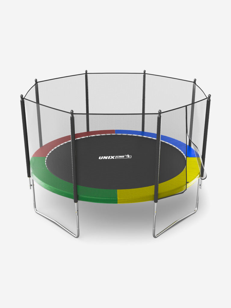 Батут каркасный UNIX Line Simple 12 ft Color с внешней защитной сеткой, общий диаметр 366 см, до 150 кг