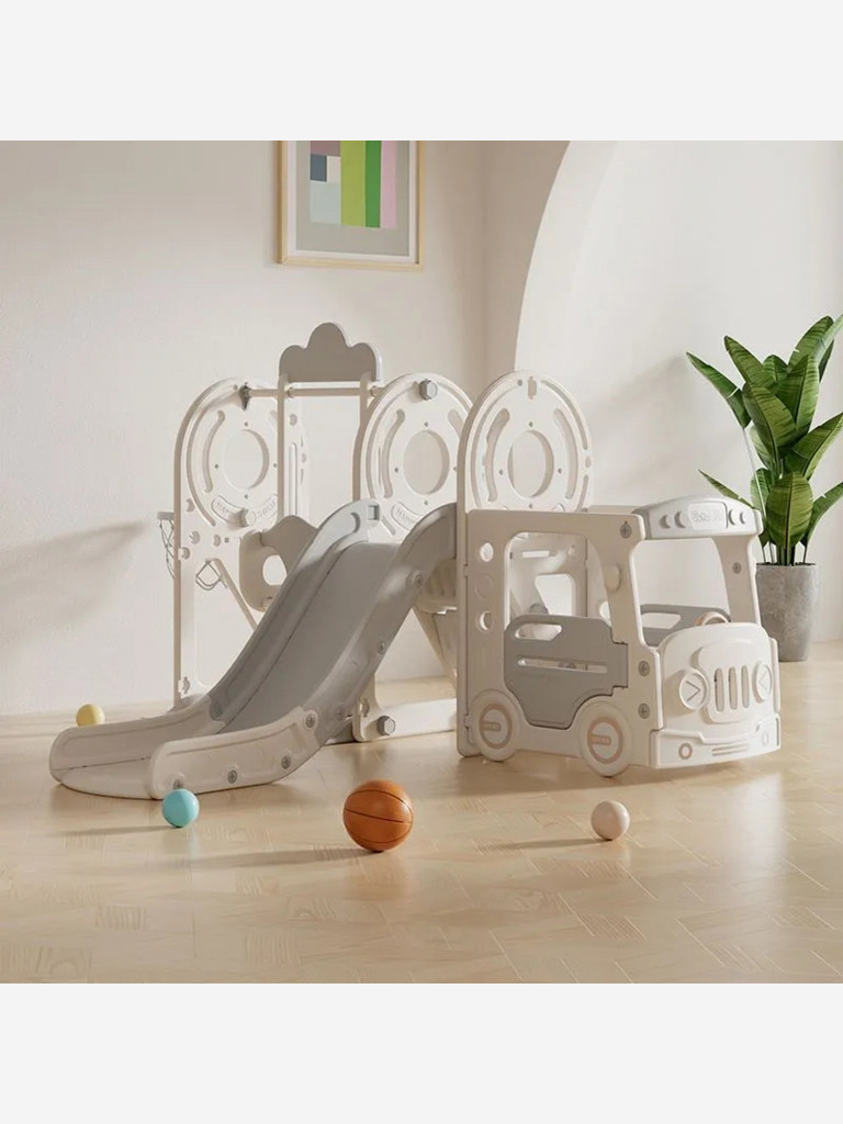 Игровой комплекс с горкой и качелями UNIX Kids Bus (171 cm) Grey