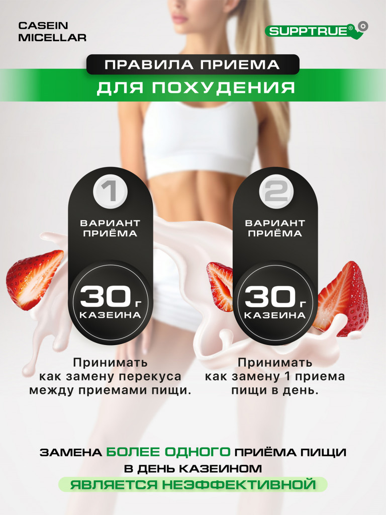 Протеин Supptrue 1 кг белковый со вкусом Клубника