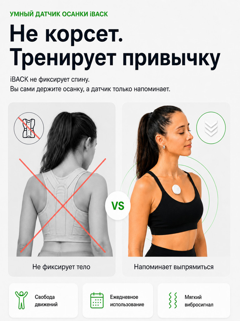 Умный датчик осанки iBACK электронный корректор с вибрацией и приложением