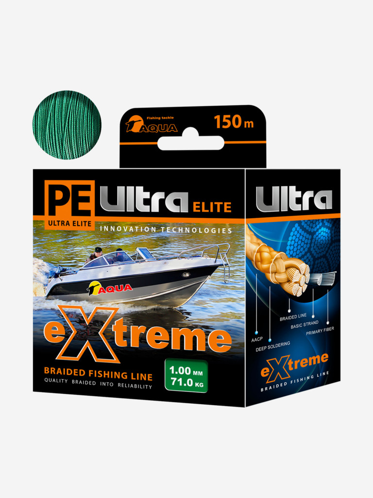 Плетеный шнур для рыбалки AQUA PE ULTRA EXTREME 1,00mm (цвет зеленый) 150m