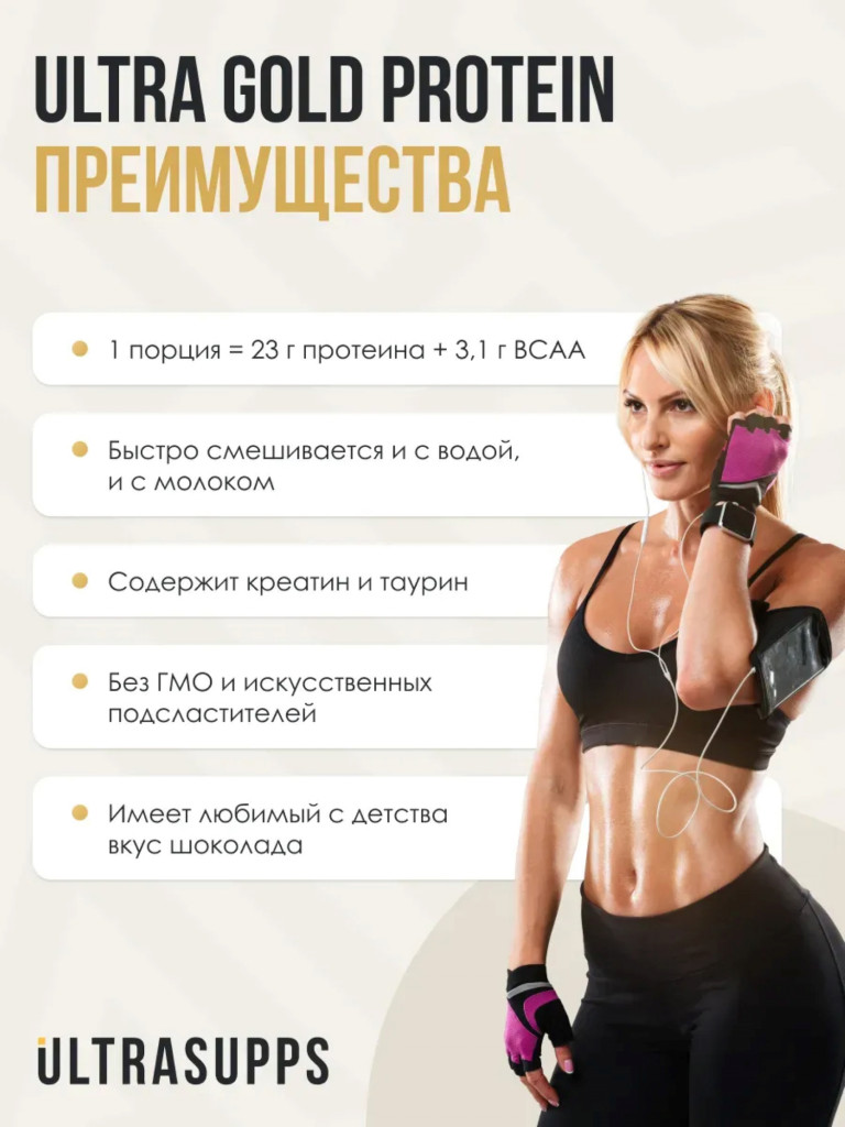 Протеин сывороточный UltraSupps Ultra Gold, 2 кг, шоколад