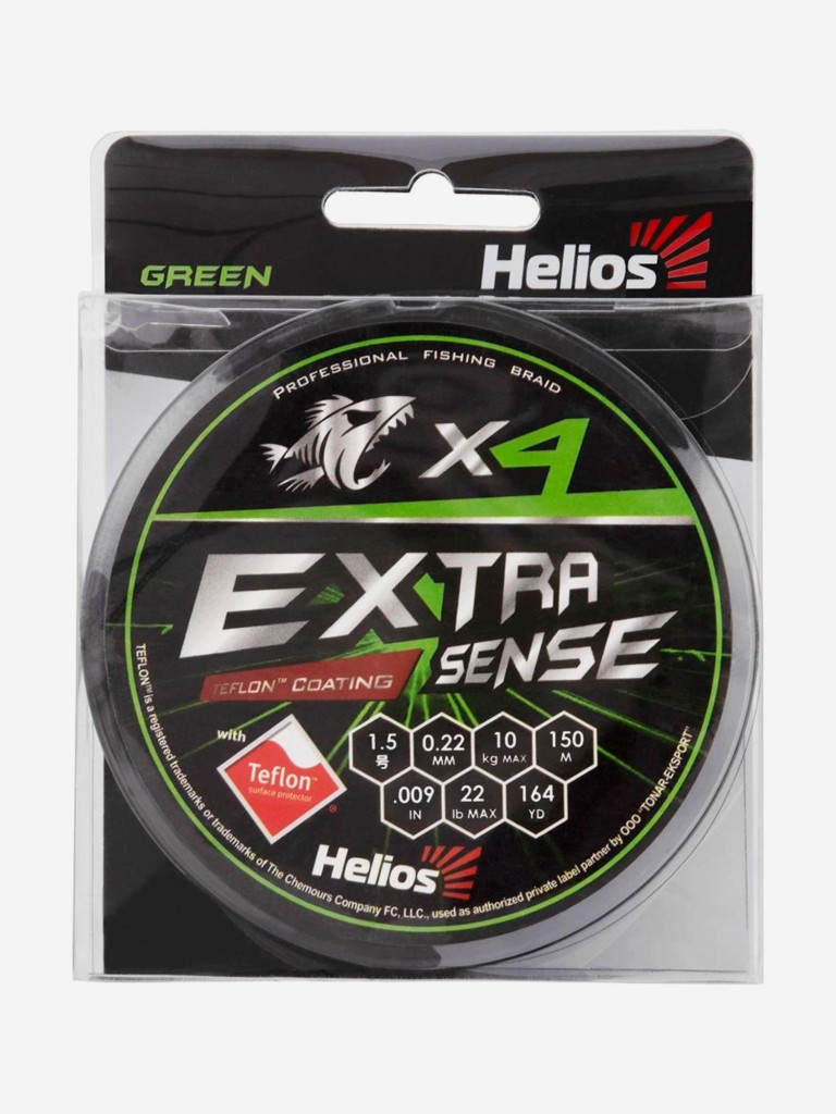Шнур плетеный для рыбалки Helios Extrasense X4 PE, 150м, 0,22мм, 10кг, зеленый