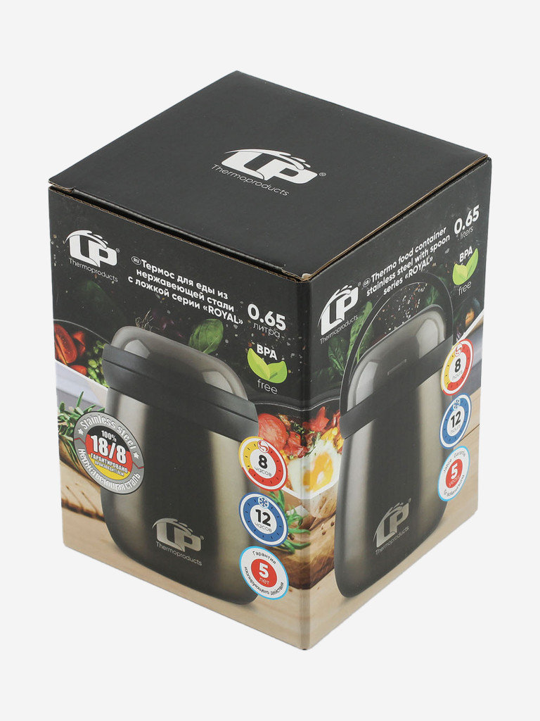 Термос для еды LP Thermoproducts Royal 0.65 л, с ложкой, серый