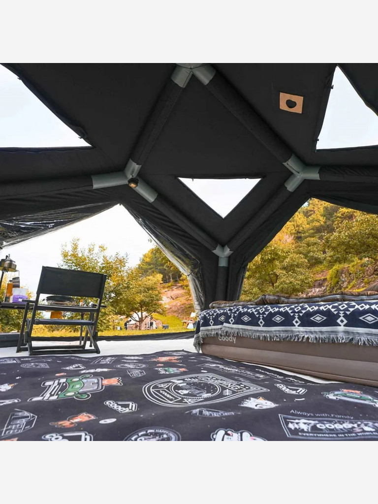 Надувная палатка Coody HUB Black, 360×360×275 см, 4–6 человек, 4 входа, модульная система