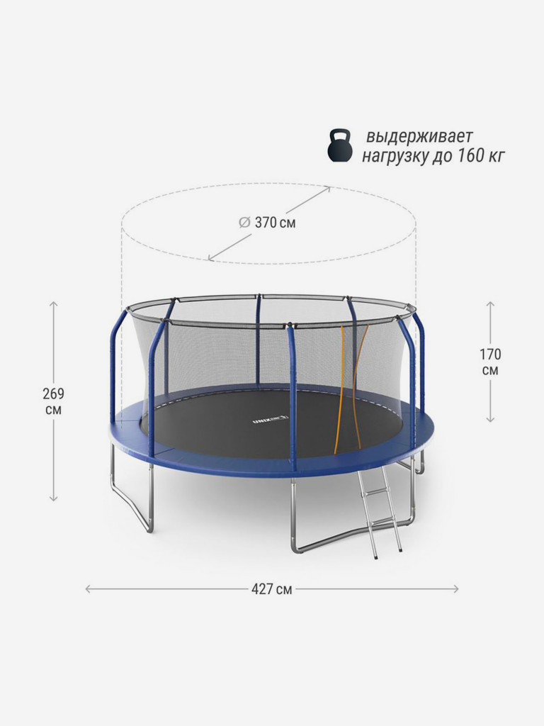 Батут каркасный UNIX Line Supreme Basic 14 ft ,диаметр 427 см, до 160 кг
