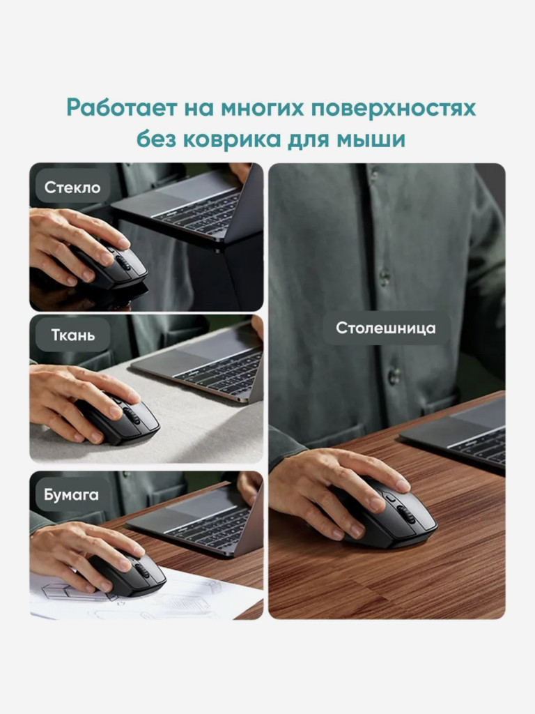 Мышка компьютерная беспроводная UGREEN MU101 (15510) Ergonomic Contoured-Shape Design Wireless Mouse 2.4 GHz/BT 5.0.