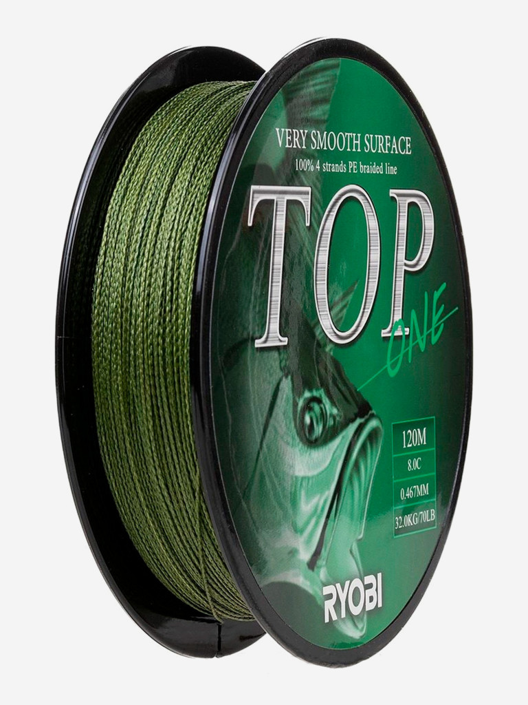 Шнур плетеный для рыбалки Ryobi TOP PE4X, 120м, 0,467мм, 32кг, темно-зеленый