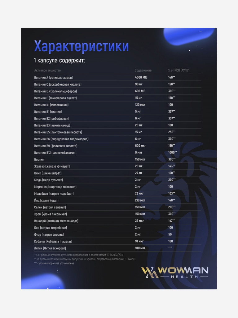 Витамины для мужчин WowMan WMMENS030, 30 таблеток