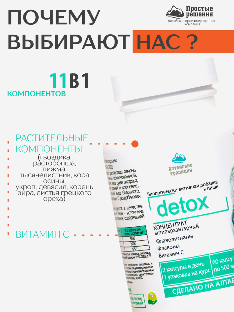Концентрат DETOX, 60 капсул, Простые решения