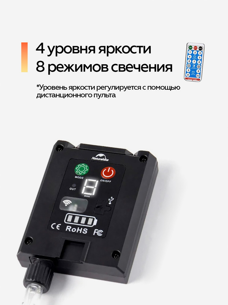 Гирлянда Naturehike на солнечной батарее, уличная, 20 м, 100 ламп, USB, IPX4, кемпинговая