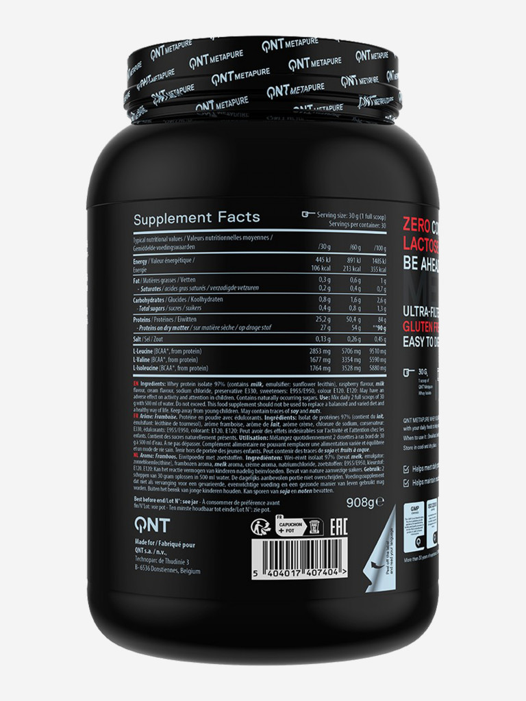 Изолят сывороточного протеина без лактозы QNT Metapure Whey Isolate Zero 908g Raspberry