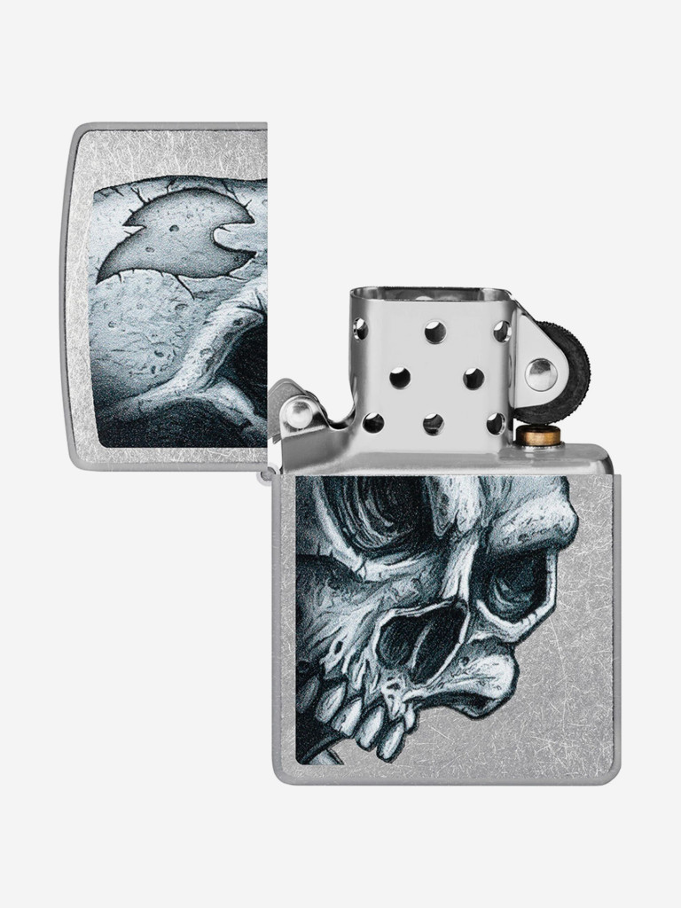 Зажигалка бензиновая ветроустойчивая Zippo Skull and Flame Street Chrome