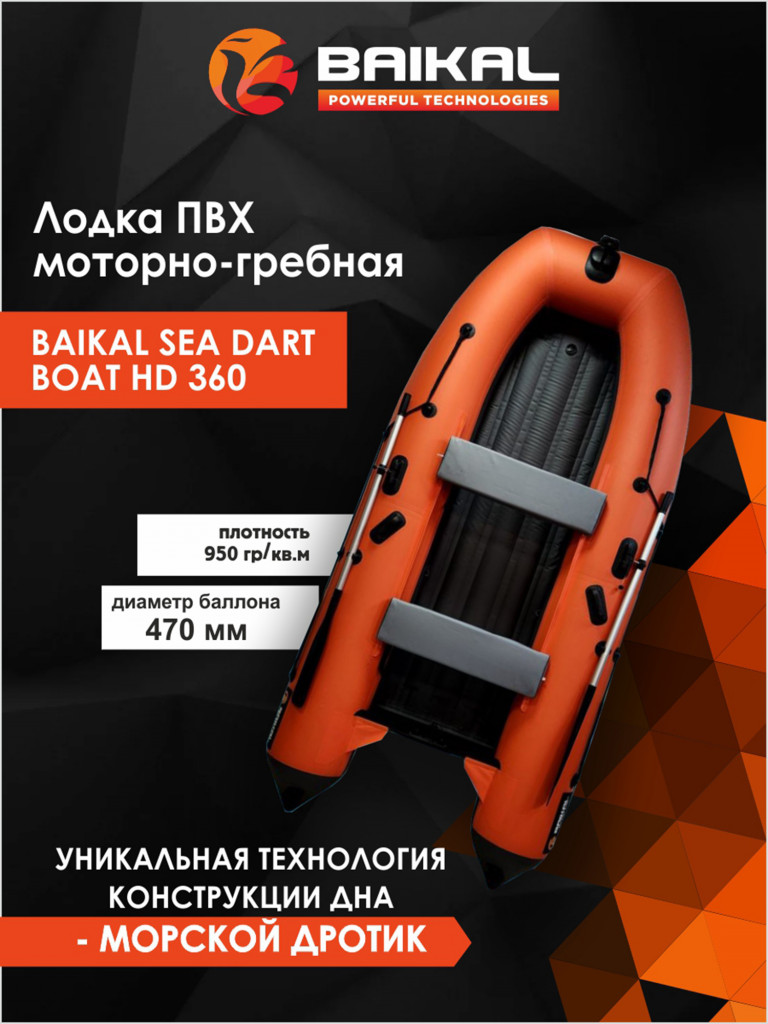 Лодка Байкал 360 ПВХ под мотор для рыбалки, для охоты, для отдыха, надувная