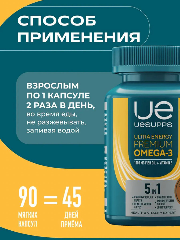 Омега-3 UESUPPS Ultra Energy, 90 капсул