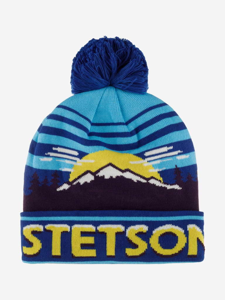 Шапка с отворотом STETSON 8599135 BEANIE POMPOM STETSON FREESTYLE (синий)