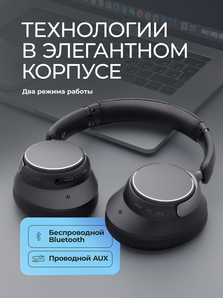 Беспроводные накладные наушники Stereo Core ANC, шумоподавление, bluetooth 6.0, 400 мАч
