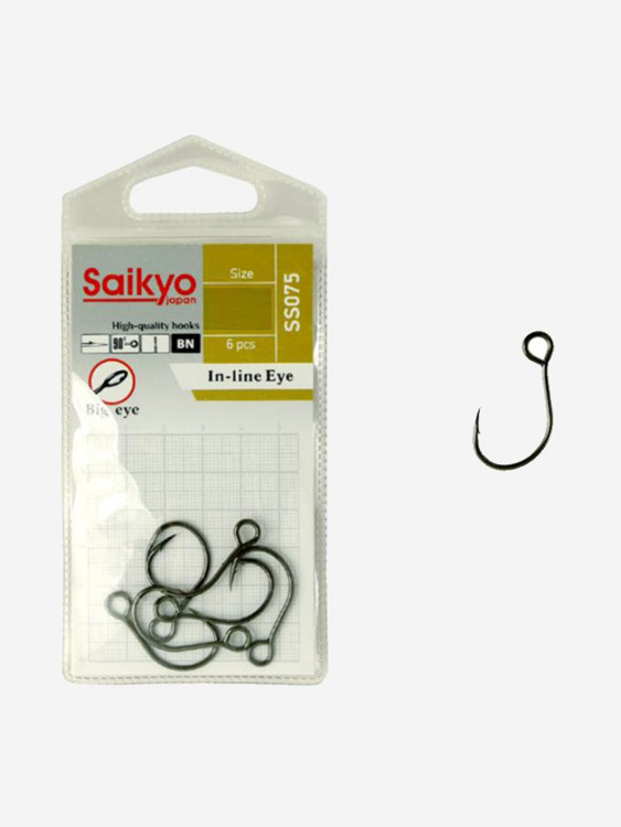 Крючки для рыбалки одинарные Saikyo SS075-BN IN-LINE EYE (1 упк. по 6 шт.)