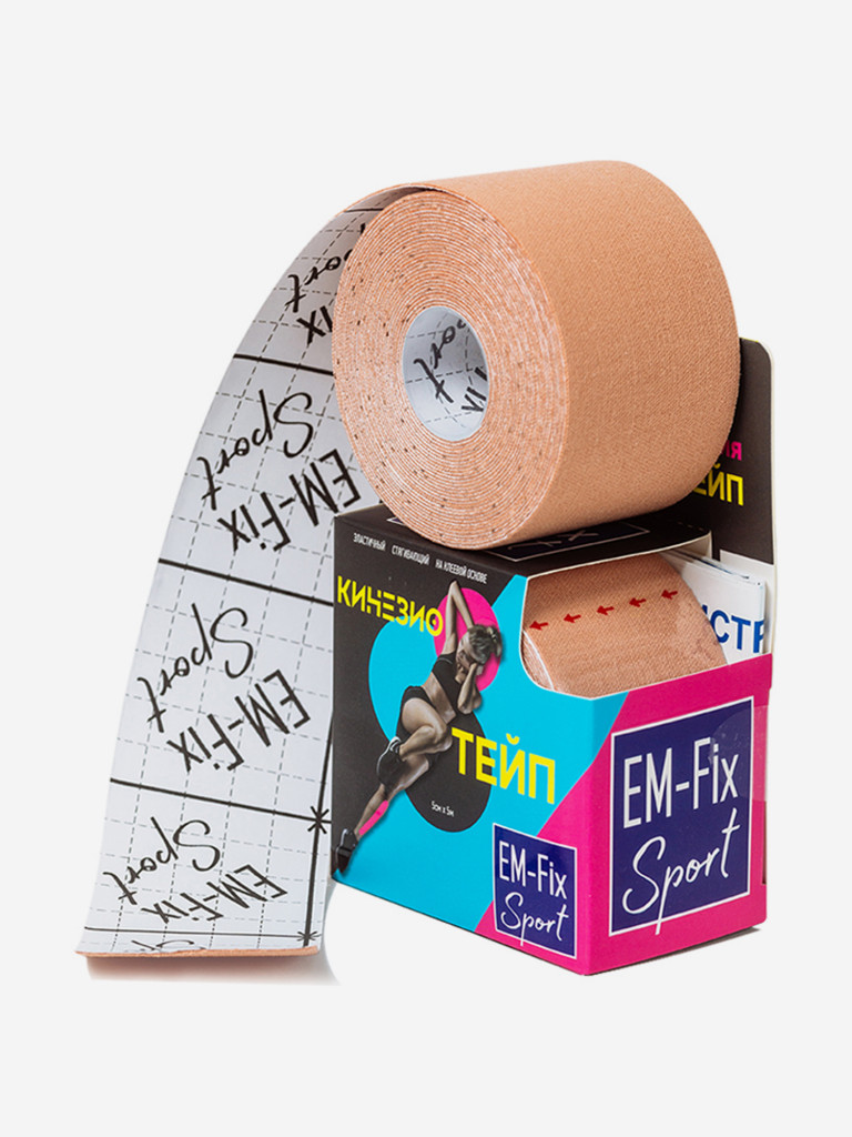 Кинезиотейп "EМ-Fix Sport" усиленной фиксации, 5 см х 5 м, бежевый