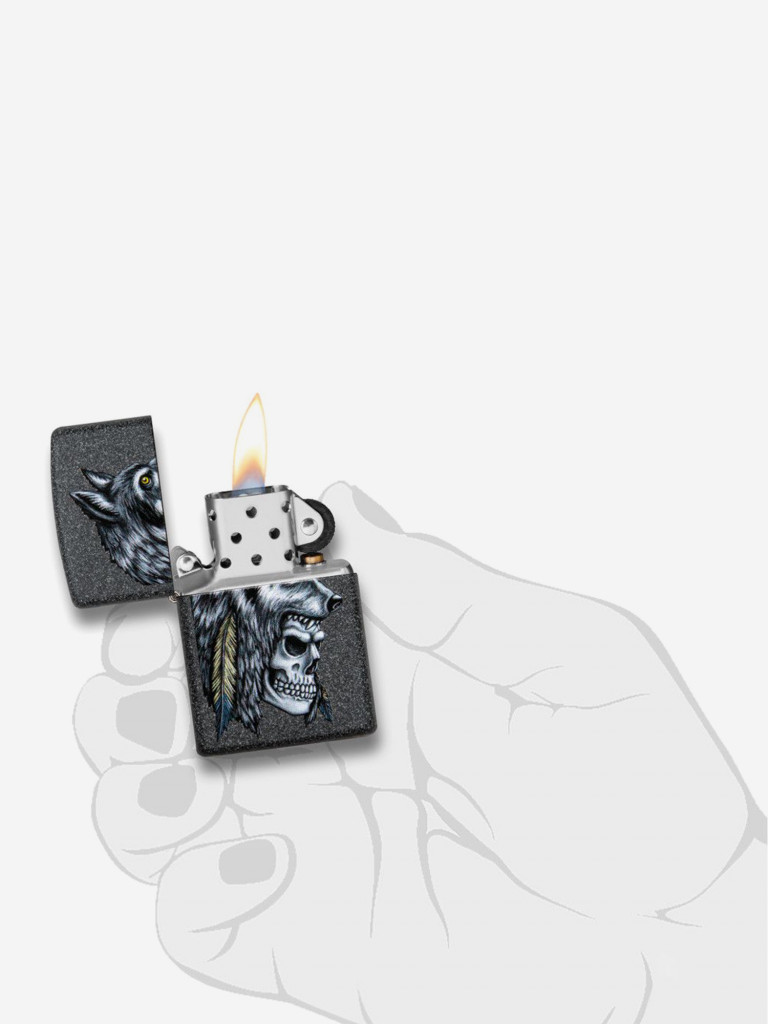 Зажигалка бензиновая ZIPPO 29863 Wolf Skull Feather