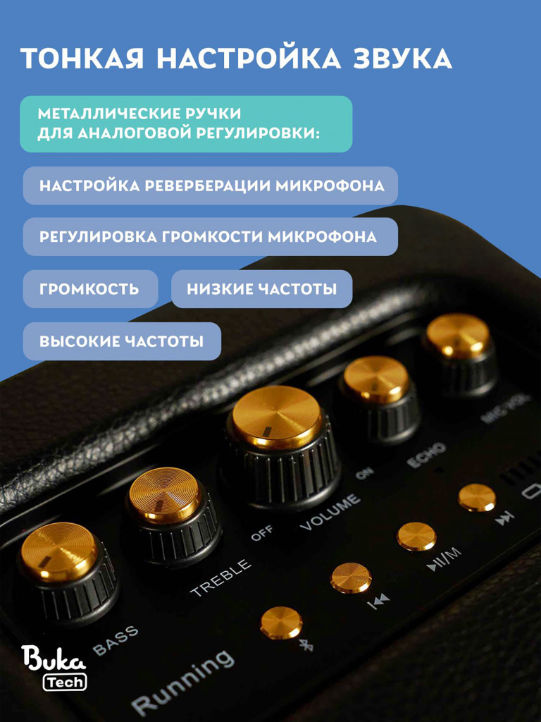 Беспроводная портативная колонка с двумя микрофонами BukaTech Lonzuer Running Black, 70 Вт