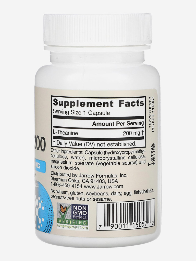 Бад, л теанин, для мозга, для нервной системы, для сна, Jarrow Formulas Theanine 200 mg, 60 vcaps