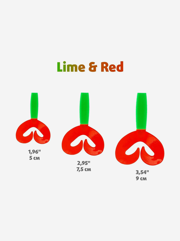 Мягкая приманка Helios Credo Double Tail, 3,54" / 9 см, Lime & Red, 15 штук (HS-28-021-N-15)