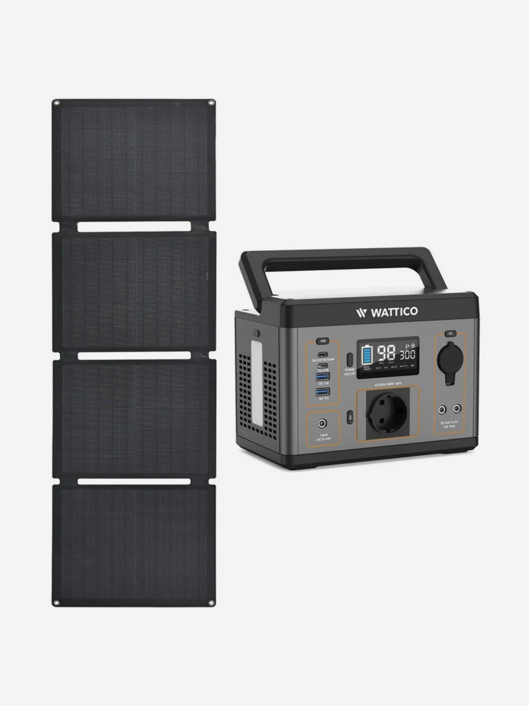 Зарядный комплект: Портативная электростанция и солнечная панель WATTICO 300 Light