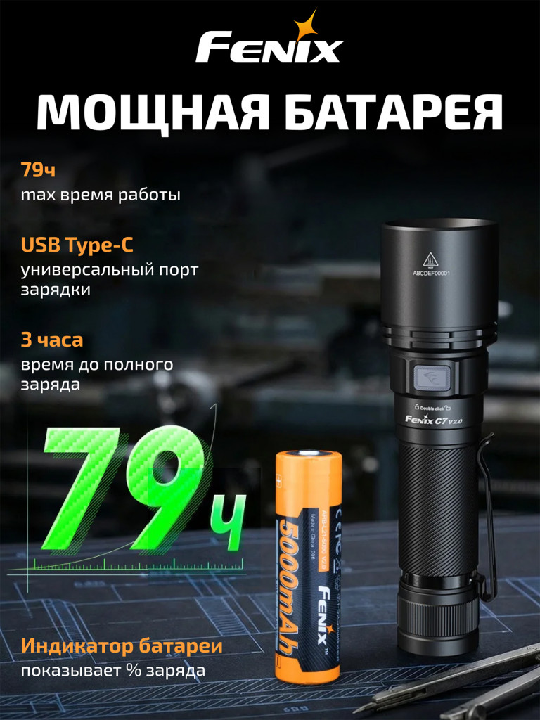 Фонарь Fenix индустриальный C7 V2.0 3300 люмен