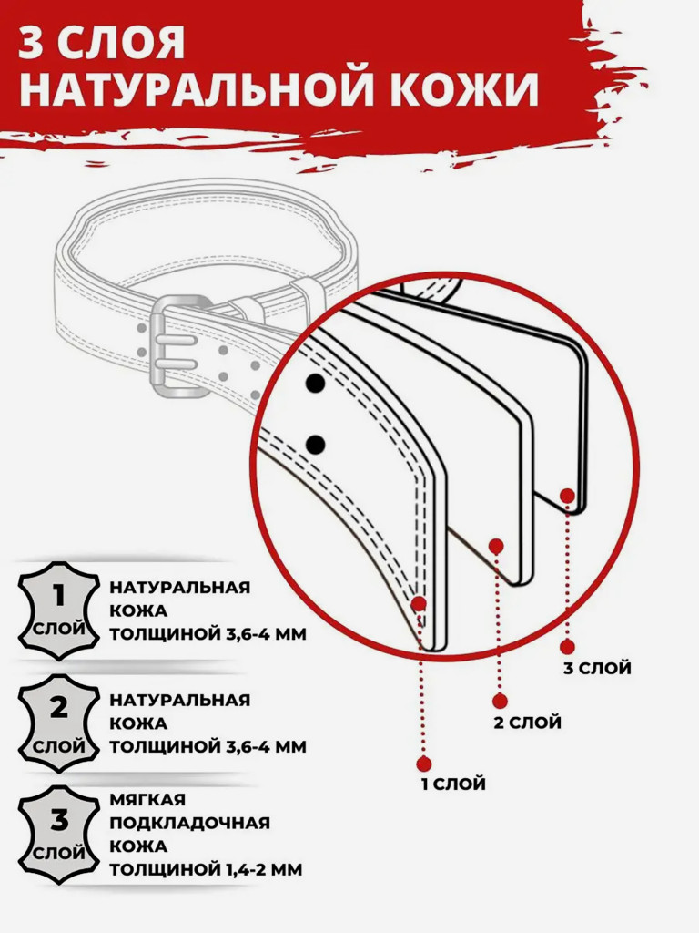 Пояс атлетический спортивный кожаный жесткий спинка 10 см