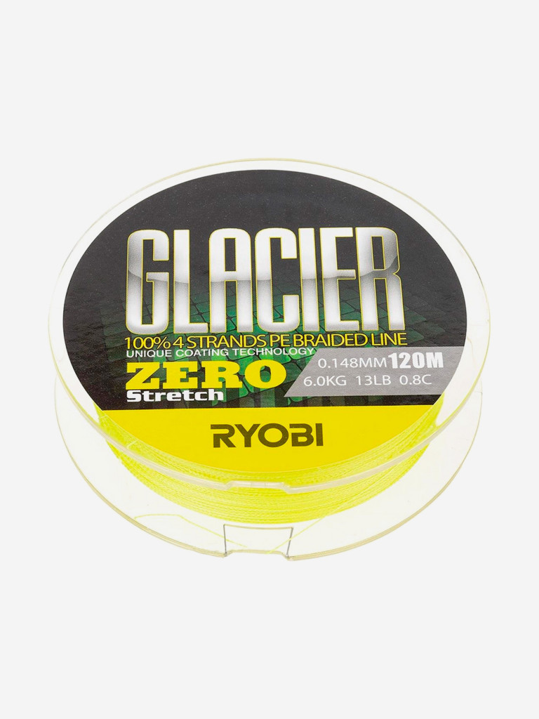 Шнур плетеный для рыбалки Ryobi GLACLER ZERO 120м, 0,148мм, 6кг, желтый