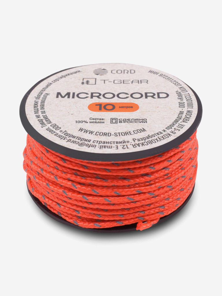Микрокорд T-Gear x CORD nylon катушка 10м световозвращающий (Neon Orange)