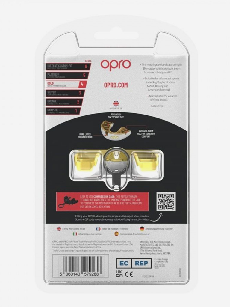 Детская боксерская капа, спортивная для защиты зубов OPRO Self-Fit Gold - White/Gold