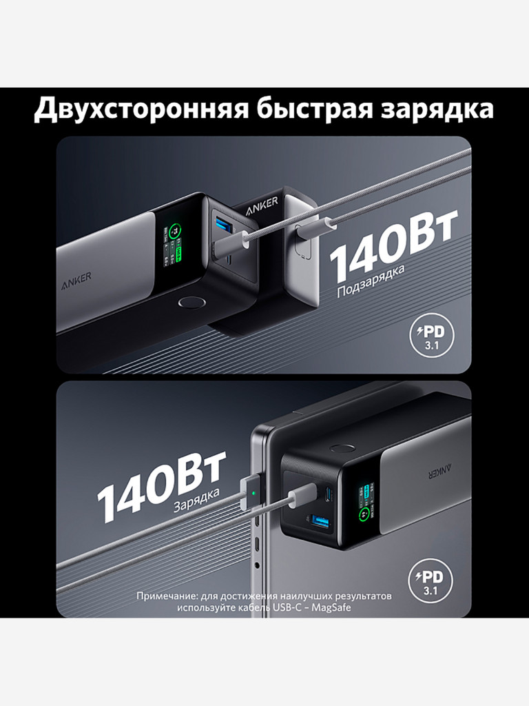 Внешний Аккумулятор ANKER 737 GaNPrime 140W PD 24K Power Bank A1289 чёрный