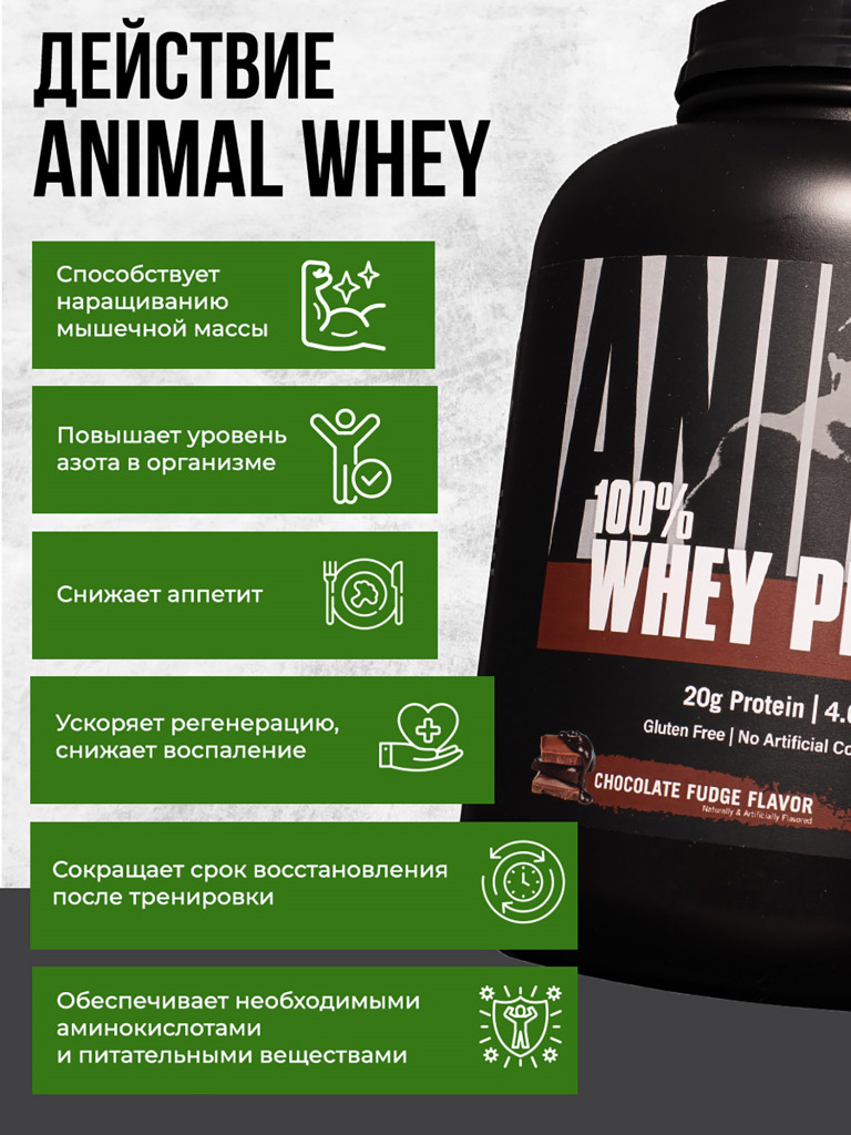 Сывороточный протеин Animal Whey, 60 порций, 1810 г, шоколад