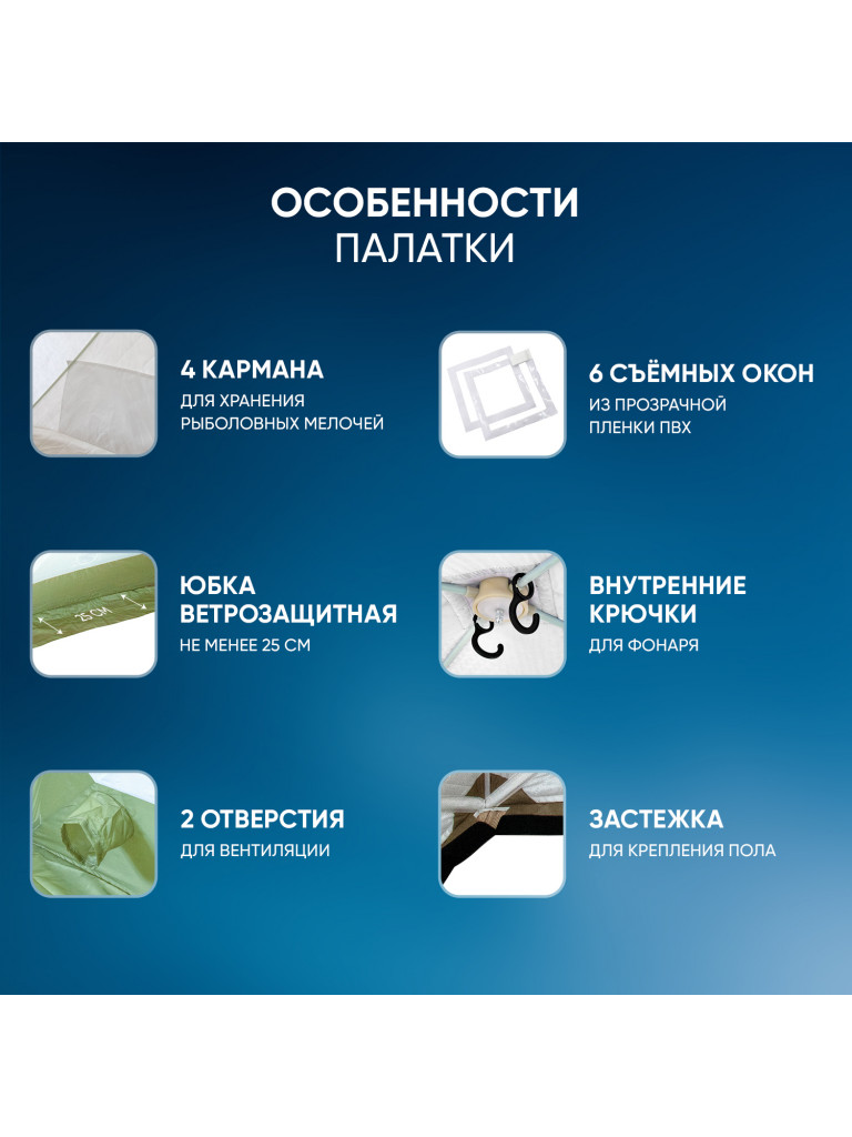 Палатка зимняя куб Следопыт Premium 4,2х2,1м,2-х комнатная, S по полу 8,8 кв.м, 3 слоя, цвет оливковый,белый.