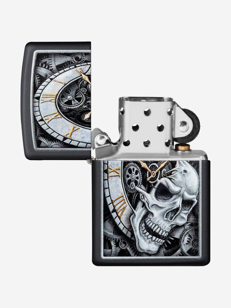 Зажигалка Zippo Skull Clock Design Black Matte