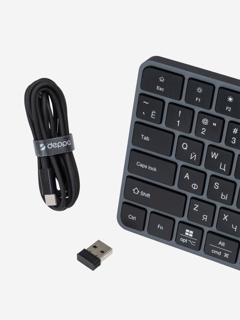 Беспроводная клавиатура c цифровым блоком Deppa Alum Max Keyboard 500 мАч, 2.4G / Bluetooth, ножничная, алюминиевый корпус