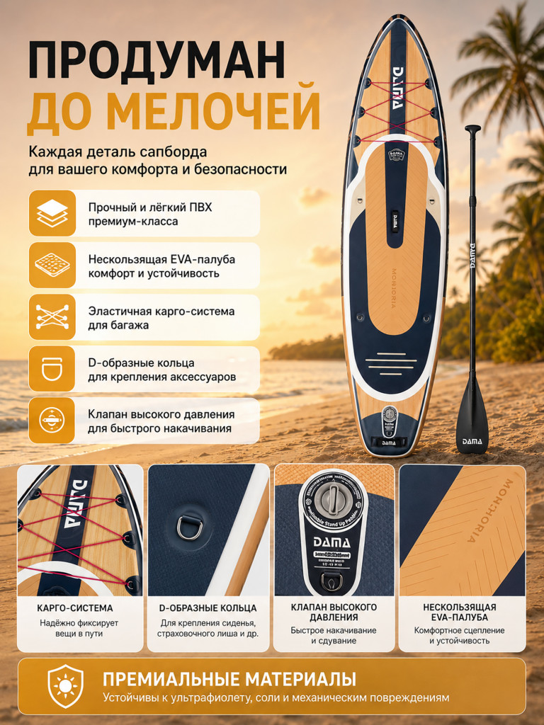 Сапборд двухслойный DAMA MONCHORIA Yellow 335 см
