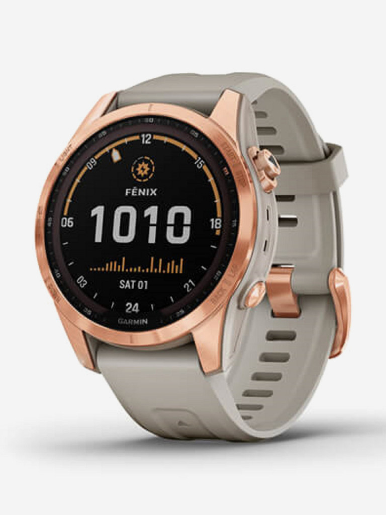 Часы Garmin Fenix 7S Solar с технологией солнечной зарядки, розовое золото с песочным силиконовым ремешком 010-02539-11