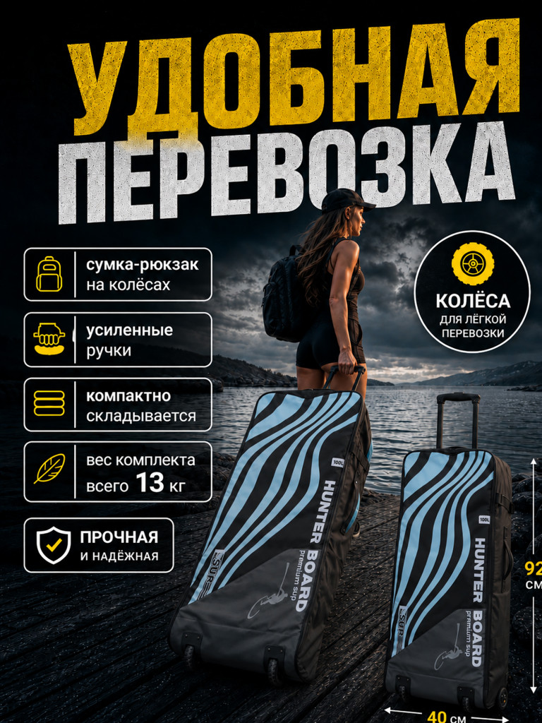 Sup-доска Hunterboard ACTIVE 10,6', 320х81х15 см, Yellow/Blue