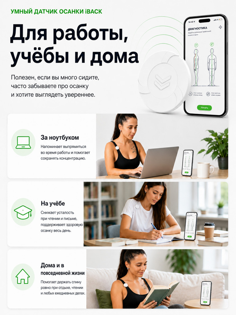 Умный датчик осанки iBACK электронный корректор с вибрацией и приложением