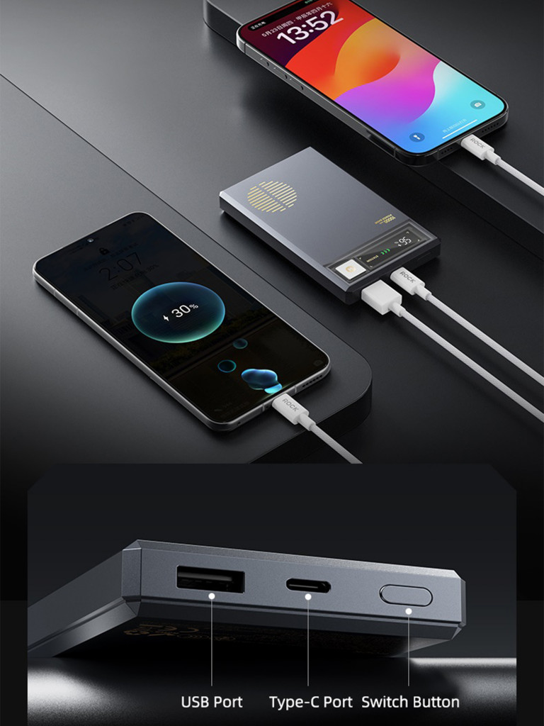 Внешний аккумулятор с авторским дизайном ROCK PD20W Retro Magnetic Wireless Power Bank 10000mAh серый
