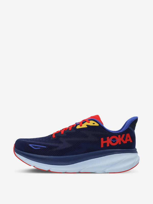 Кроссовки мужские Hoka One One Clifton 9 синий/оранжевый/желтый цвет — купить за 24999 руб., отзывы в интернет-магазине Спортмастер